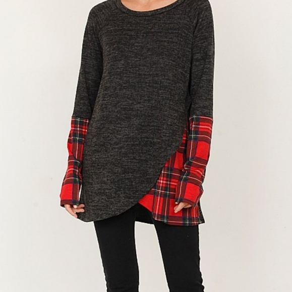 EGS by Éloges Black & Red Plaid Contrast Tulip Hem Tunic - Picture 2 of 5